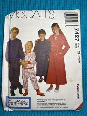 McCalls 7427 Sewing pattern Kids robe pajama top pant size 7 8 10